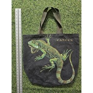 Vintage Iguana Colorful Print Cancun Canvas Bag 1991 Black Faded